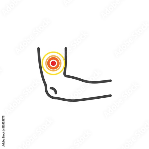 Elbow joint pain line icon. Painful arm linear style sign for mobile concept and web design. Human elbow ache outline vector icon. Symbol, logo illustration. Vector graphics