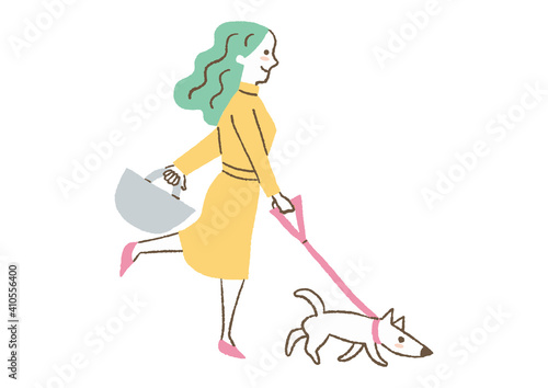 犬の散歩をする女性