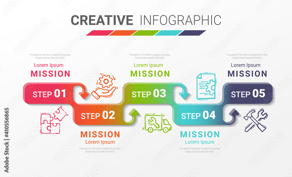 Fototapeta premium Infographic design template with numbers 5 option can be used for workflow layout, diagram, number step up options.