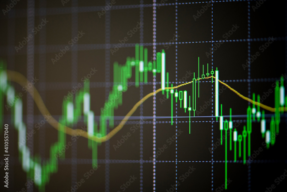 Stock market digital graph chart business indicator stock exchange trading analysis investment financial on display crisis stock crash down and grow up gain and profits financial impact or forex graph