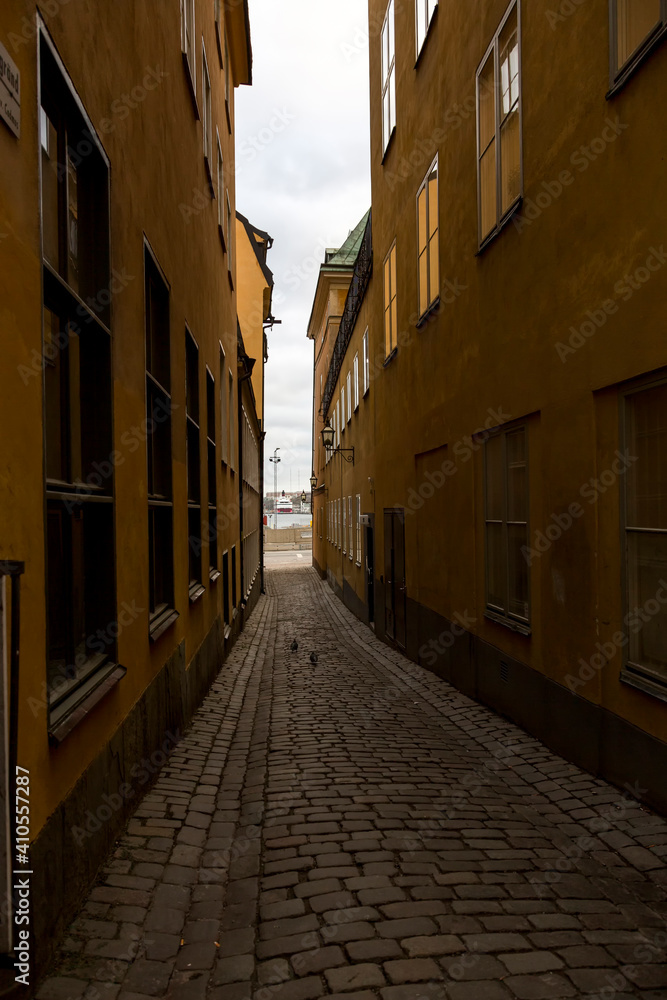 View of one of the streets in the center of Stockholm.