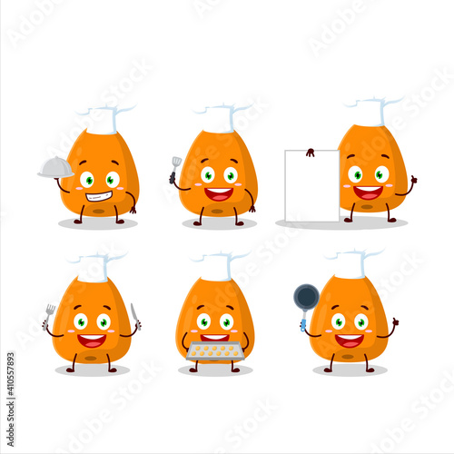 Cartoon character of loquat with various chef emoticons