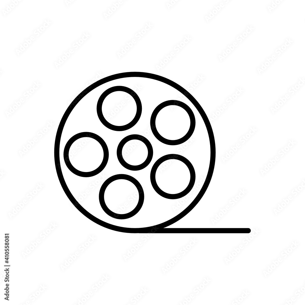 Film Reel Outline Icon. Film Reel Line Art Logo. Vector Illustration. Isolated on White Background. Editable Stroke