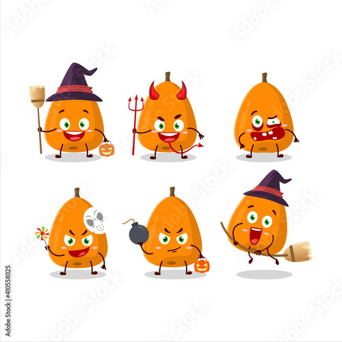 Halloween expression emoticons with cartoon character of loquat