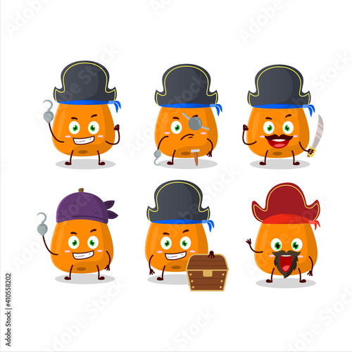 Cartoon character of loquat with various pirates emoticons
