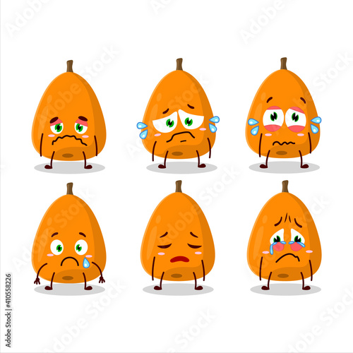 Loquat cartoon in character with sad expression