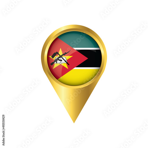 Free Download Flag of Mozambique.symbol check in Mozambique, golden map pointer with the national flag of Mozambique in the button. vector illustration. - GFXLoad
