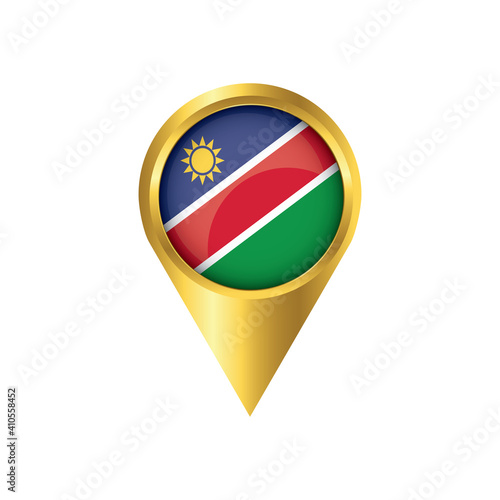 Flag of Namibia.symbol check in Namibia, golden map pointer with the national flag of Namibia in the button. vector illustration.