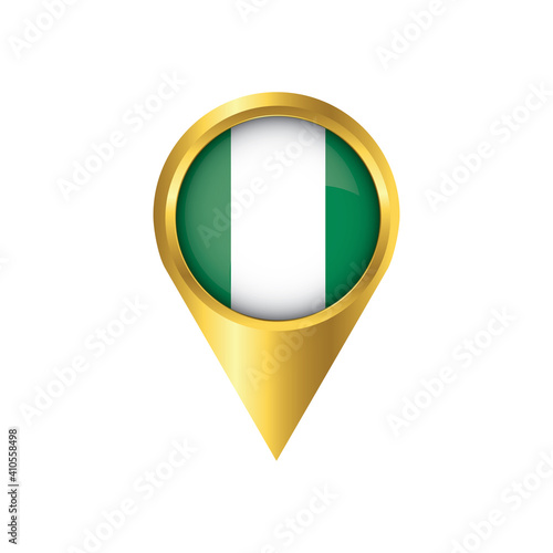 Flag of Nigeria.symbol check in Nigeria, golden map pointer with the national flag of Nigeria in the button. vector illustration. Free Download Flag of Nigeria.symbol check in Nigeria, golden map pointer with the national flag of Nigeria in the button. vector illustration. - GFXLoad