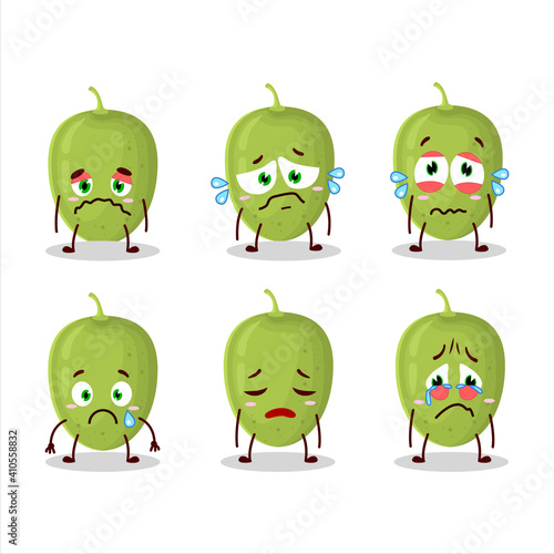 Olives cartoon in character with sad expression