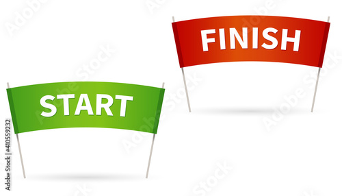 Flag finish. Flag Start for the competition. Red and green colors of a finish and start line. vector illustration isolated on white.