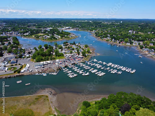 Danvers Liberty Marina aerial view at 130 Water Street at Crane River and Waters River in city of Danvers, Massachusetts MA, USA. 