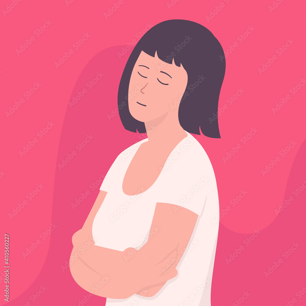 Portrait of a young woman with closed eyes, flat style illustration Portrait of a young woman with closed eyes, flat style illustration