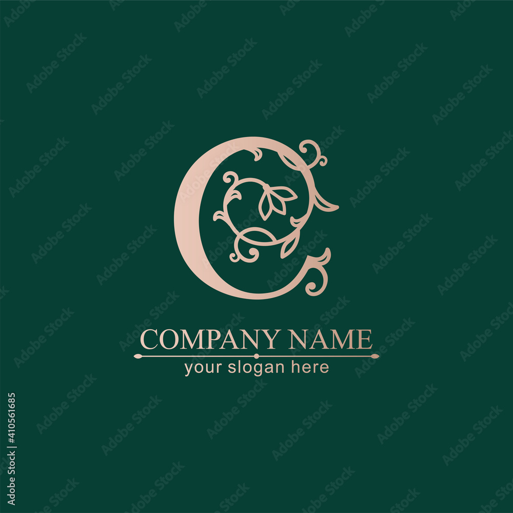 Premium Vector C logo. Monnogram, lettering. Delicate elegant floral pattern of roses. Personal logo or sign for branding an elite company. Vector design. Premium Vector C logo. Monnogram, lettering. Delicate elegant floral pattern of roses. Personal logo or sign for branding an elite company. Vector design.