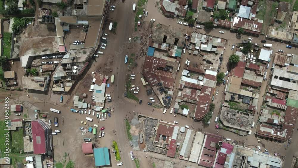Loitokitok City, Kenya. Aerial View of Center of Small City Near Tanzania Top Down Drone Shot 60fps Loitokitok City, Kenya. Aerial View of Center of Small City Near Tanzania Top Down Drone Shot 60fps