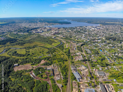 Aerial view of the railway in Omutninsk (Kirov region, Russia)