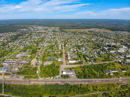 Aerial view of the railway in Omutninsk (Kirov region, Russia)