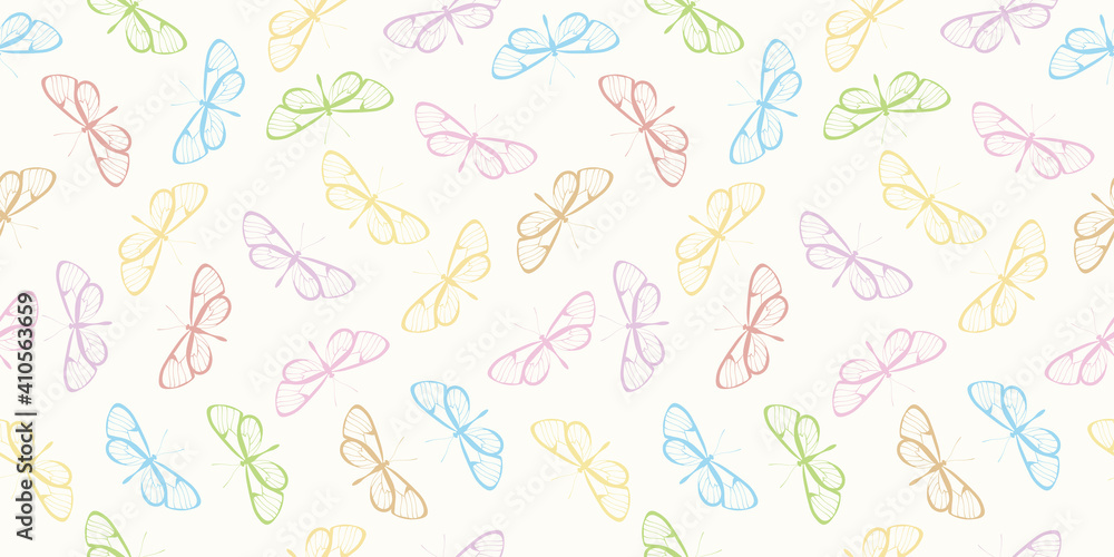 Colorful butterfly seamless repeat pattern vector background.