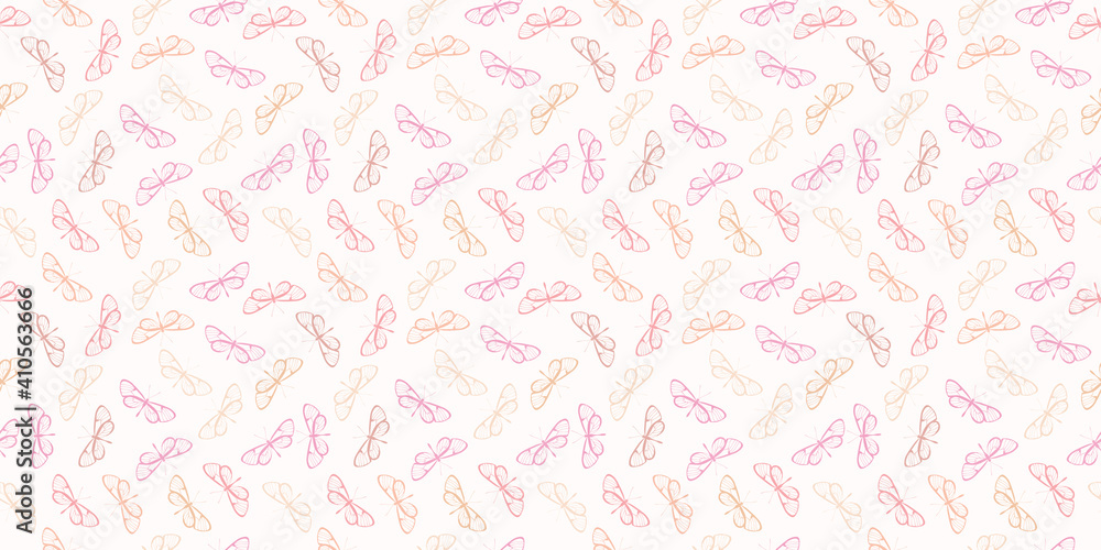 Fototapeta premium Pastel pink butterfly seamless repeat background vector.