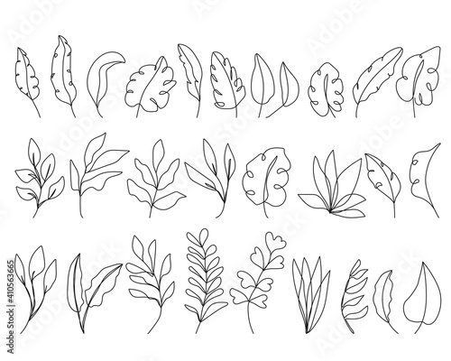 Line Art Leaves Set. Botanical Element Collection One Line Drawing. Leaves Minimalist Trendy Contemporary Design, Perfect for Wall Art, Prints, Social Media, Posters, Invitations, Branding Design.