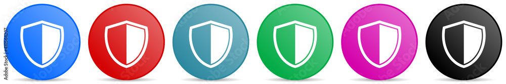Shield, protection, security concept vector icons, set of circle gradient buttons in 6 colors options for webdesign and mobile applications Shield, protection, security concept vector icons, set of circle gradient buttons in 6 colors options for webdesign and mobile applications