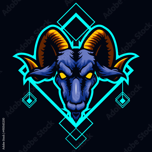logo esport goat head character angry expression. logo vector goat character for gaming. theme blue color costume character.
