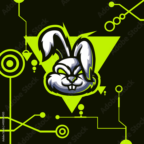 logo esport rabbit angry expression with green ornament. logo vector character rabbit for gaming. theme white color costume character.