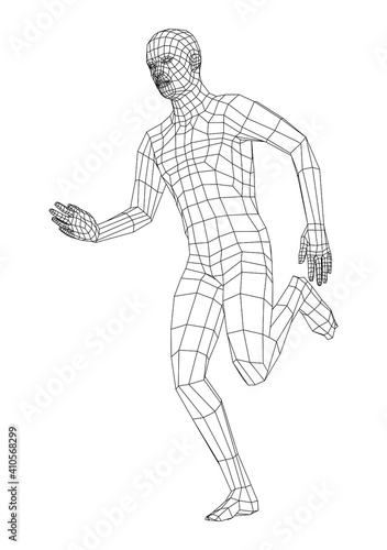 Wireframe running man. Vector