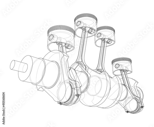 Engine crankshaft with pistons outline. Vector