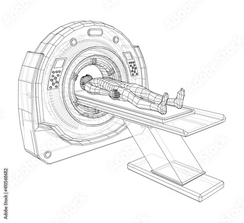 MRI machine scanning patient inside. Vector