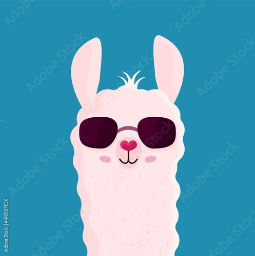 Cute cartoon alpaca drawing on bright background
