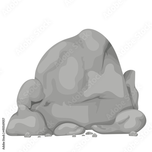 Stone pile, rock construction heavy in cartoon style isolated on white background. Mineral detailed drawing, old textured, boulder decoration.