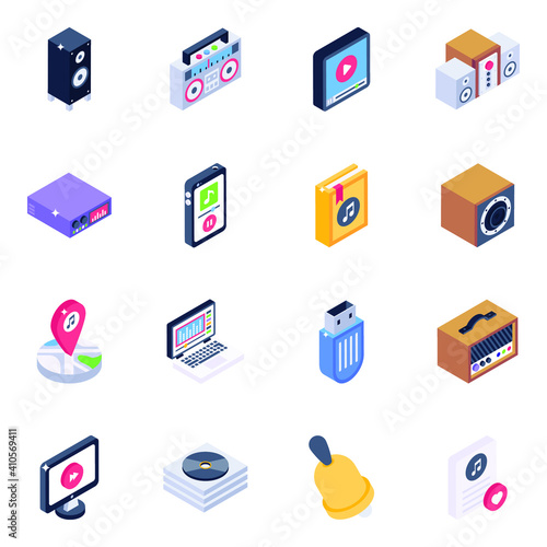 
Pack of Music Devices Isometric Icons
