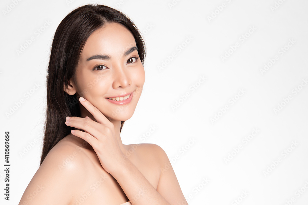 Beautiful young asian woman with clean fresh skin on white background, Face care, Facial treatment, Cosmetology, beauty and spa, Asian women portrait Beautiful young asian woman with clean fresh skin on white background, Face care, Facial treatment, Cosmetology, beauty and spa, Asian women portrait