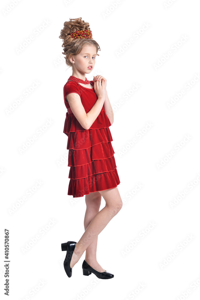 Full length. girl in red dress posing isolated Full length. girl in red dress posing isolated