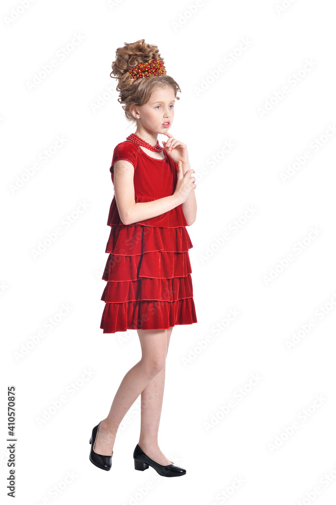 Full length. girl in red dress posing isolated Full length. girl in red dress posing isolated