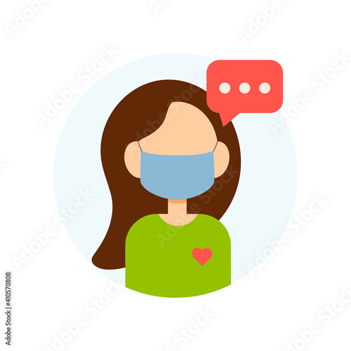 Young woman or girl in medical mask for prevent virus. Cartoon character in face mask.