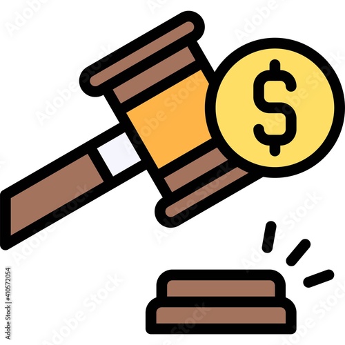 Gavel and coin icon, Bankruptcy related vector