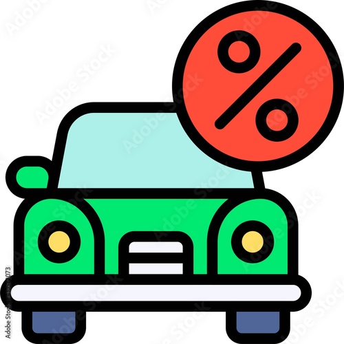 Car with Percent sign icon, Bankruptcy related vector