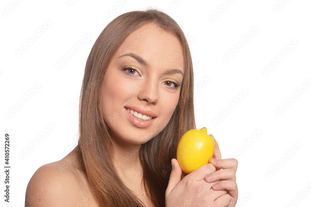 Portrait of beautiful young woman with lemon Portrait of beautiful young woman with lemon