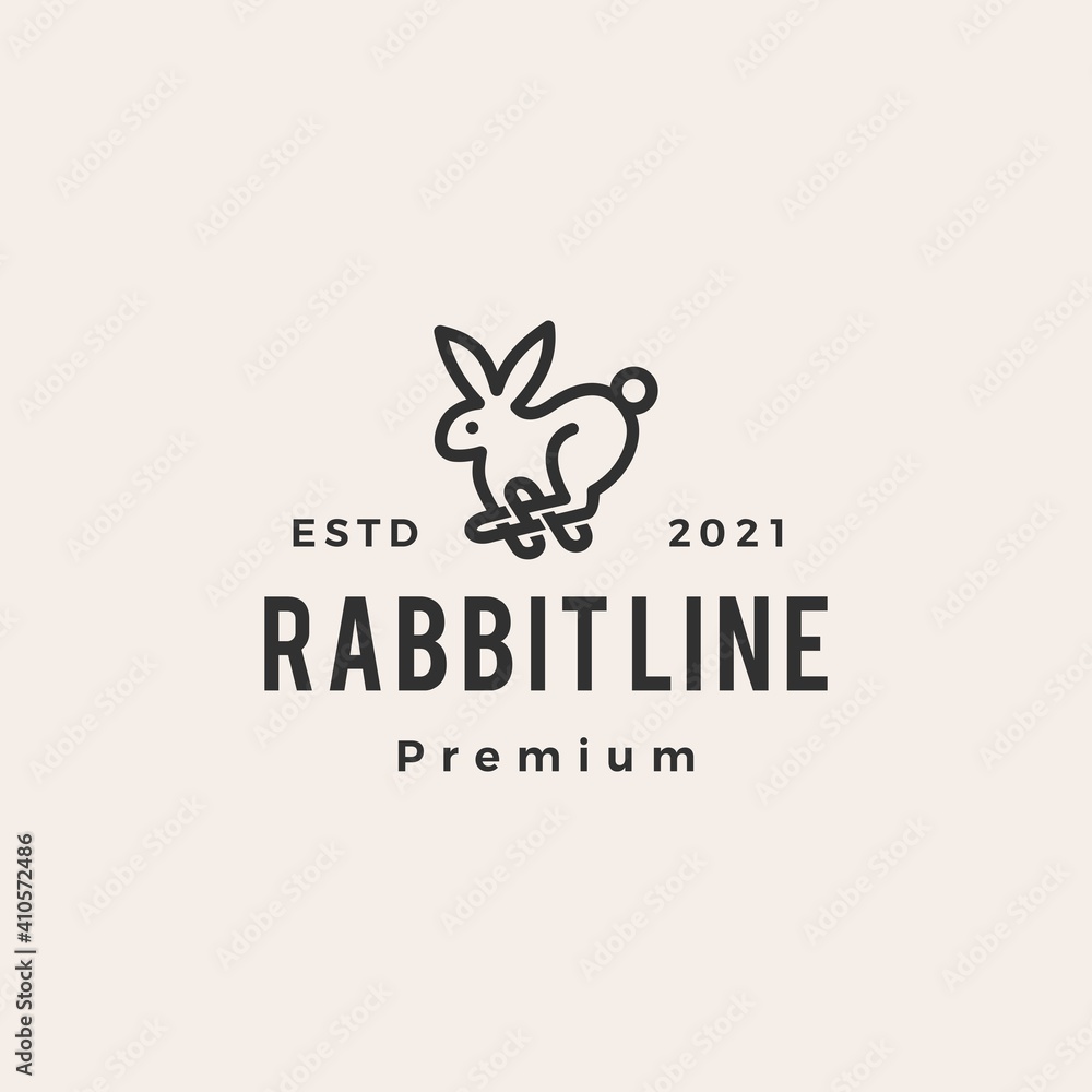 Fototapeta premium rabbit line outline monoline hipster vintage logo vector icon illustration