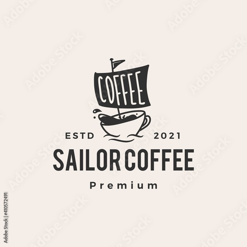 sail coffee cafe sailor hipster vintage logo vector icon illustration