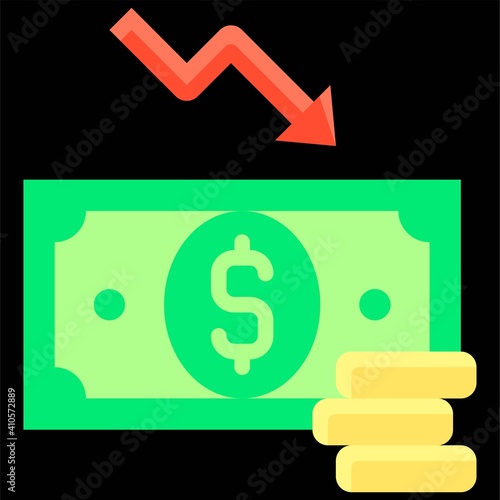 Currency Depreciation icon, Bankruptcy related vector