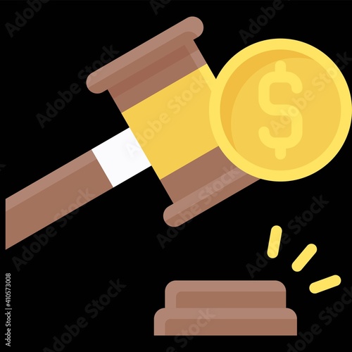 Gavel and coin icon, Bankruptcy related vector