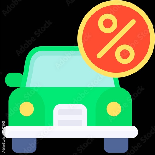 Car with Percent sign icon, Bankruptcy related vector