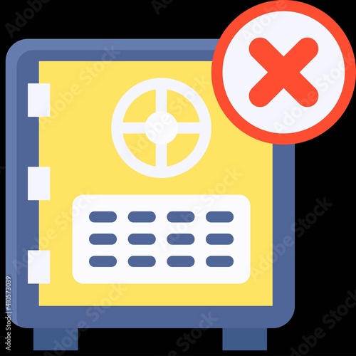 Safe with incorrect sign icon, Bankruptcy related vector