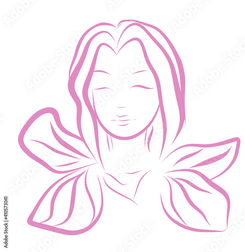 Vector line art woman illustration isolated on white background. Hand drawn abstract female portrait. Pink outline person painting.