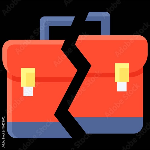 Broken Briefcase icon, Bankruptcy related vector