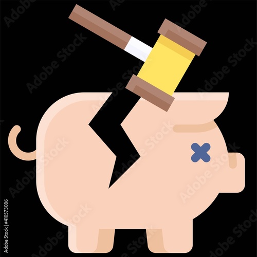 Piggy bank crashed by Hammer icon, Bankruptcy related vector