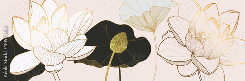 Valokuvatapetti Luxury golden lotus background wall art vector design home decorate